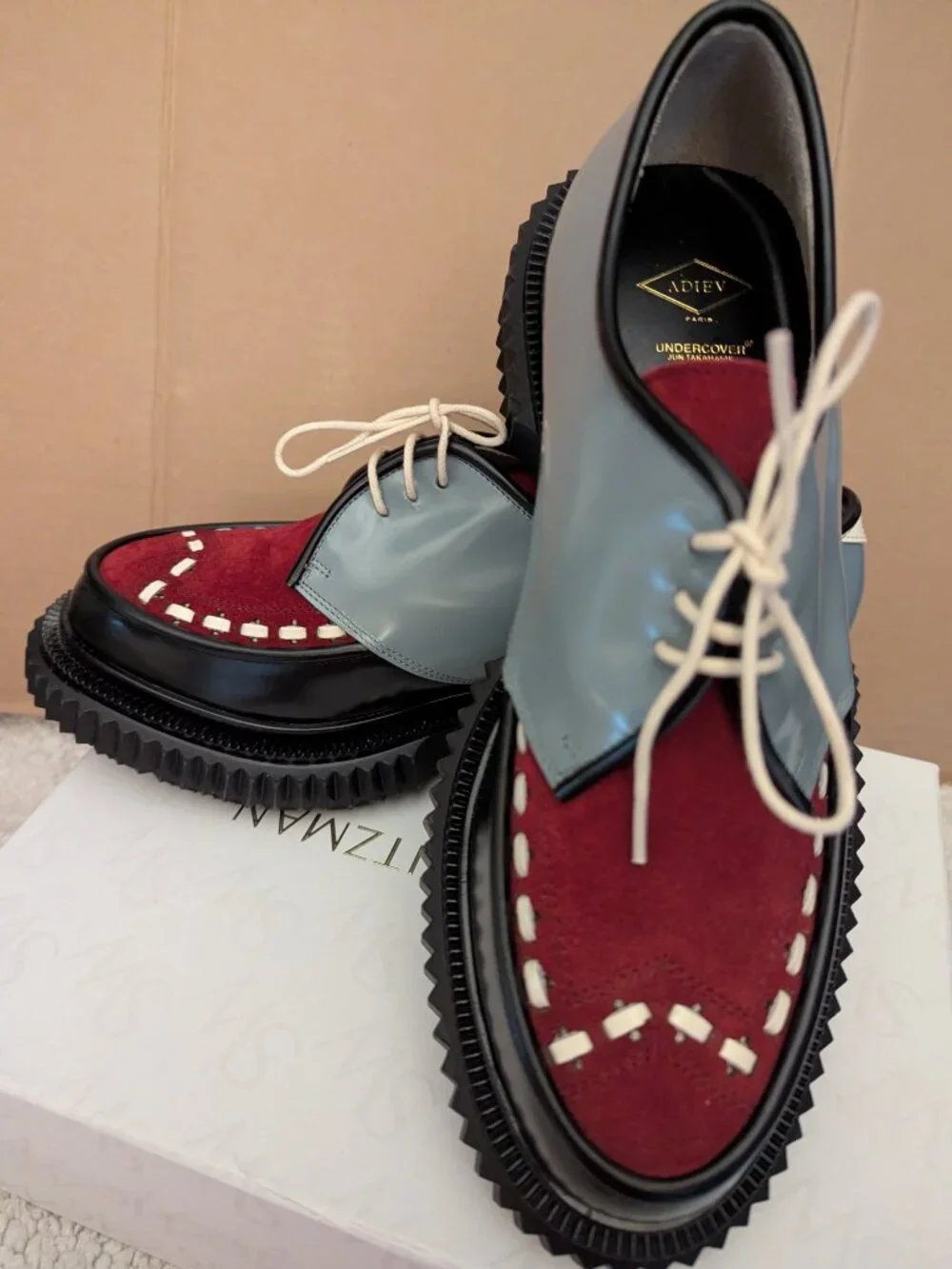 ADIEU PARIS Gray BLACK Upper Suede Red leather Mens Shoes 9